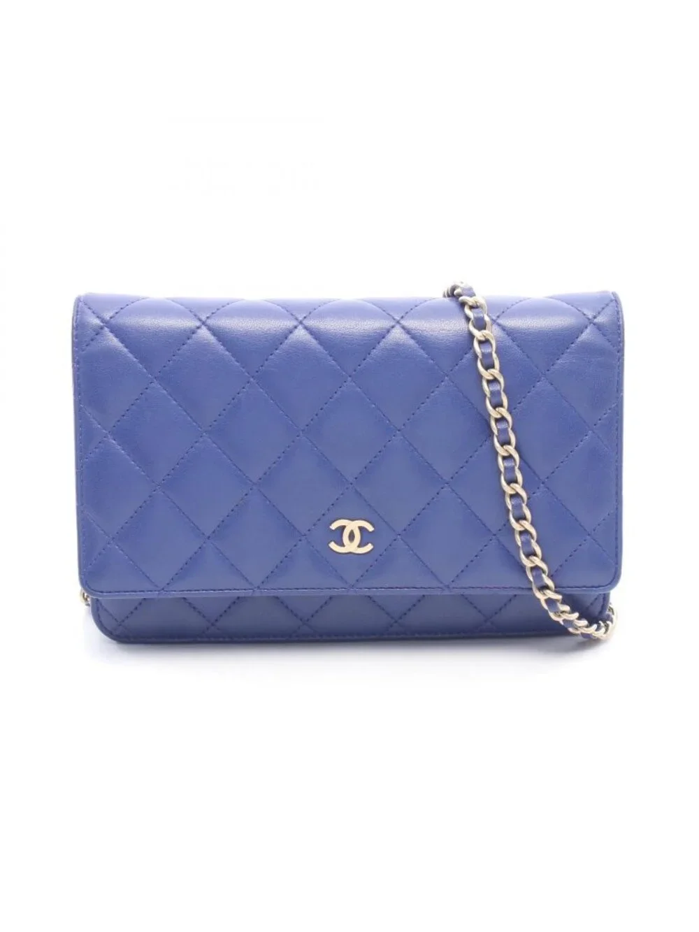 Chanel Shoulder Bag Quilted Blue Lambskin Chain Wallet